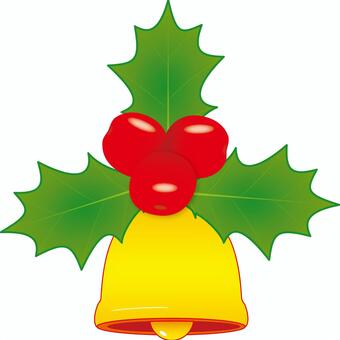 クリスマスベルと柊 クリスマスベル,鈴,スイングベル,鐘,柊,ヒイラギ,葉,葉っぱ,厄除け,魔よけのイラスト素材