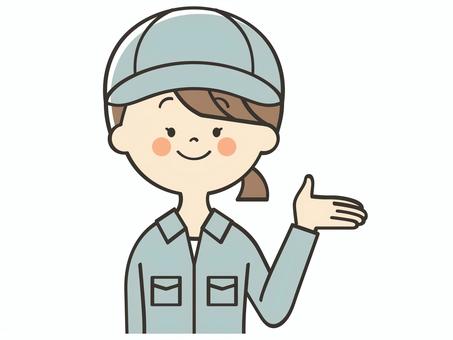 紹介する作業員女性 紹介,案内,説明,教える,紹介する,解説,アドバイス,重要,誘導,笑顔のイラスト素材