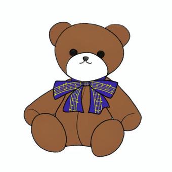 茶色いくまのぬいぐるみ（青リボン） ぬいぐるみ,くま,リボン,おもちゃ,雑貨のイラスト素材