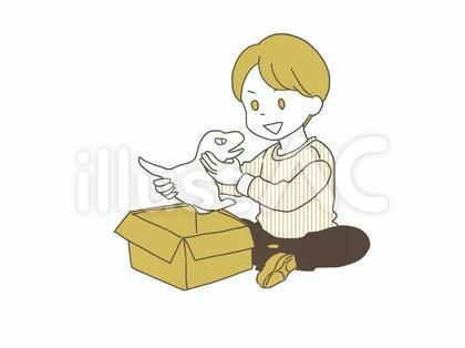 プレゼントを開ける少年黄色