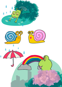 梅雨 カタツムリ 虹 カエル