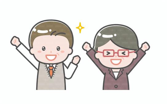 ミニ_2人_シニアの会社員の男女03 男性,女性,大人,シニア,高齢者,お年寄り,中年,ビジネス,会社員,スーツのイラスト素材