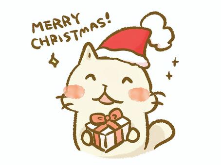 クリスマス ねこ,クリスマス,プレゼント,ギフト,サンタ,帽子,キラキラ,笑顔,嬉しい,楽しいのイラスト素材