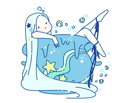 水瓶座の女性 水瓶座,星座,12星座,占星術,黄道十二宮,水瓶,月,星,泡,水のイラスト素材