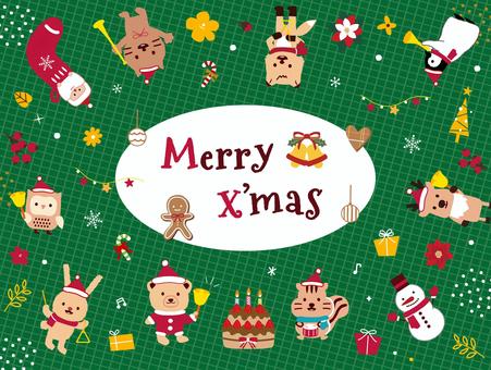 どうぶつたちのXmasフレーム クリスマス,フレーム,背景,サンタ,トナカイ,プレゼント,ケーキ,ツリー,チョコ,ベルのイラスト素材