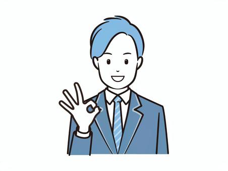 OKサインをする笑顔のブレザー男子学生 学生,高校生,生徒,男子学生,男子,男性,男の子,okサイン,okポーズ,okのイラスト素材