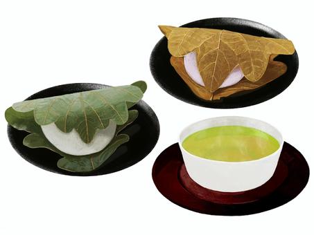Kashiwa mochi (with tea), JPG and PNG Kashiwa mochi (with tea), kashiwa mochi, cake, a festival, JPG and PNG