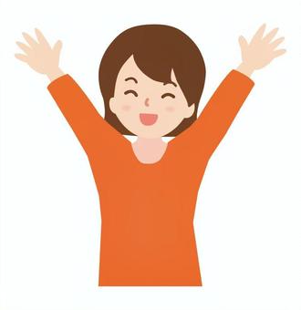 バンザイしている女性_上半身1