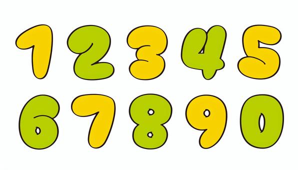 オリジナル数字セットF　色付き 数字,フォント,オリジナル,文字,フチ文字,袋文字,丸文字,ポップ,ラフ,落書き風のイラスト素材