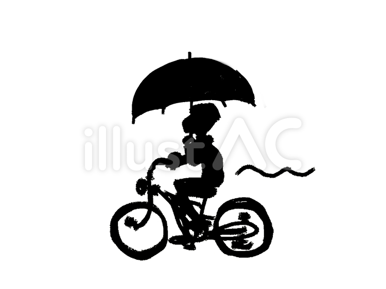 自転車 自転車 雨,走行,シルエットのイラスト素材