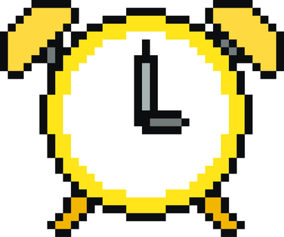 ドット絵の黄色の目覚まし時計です。 ドット絵,目覚まし時計,シンプル,時計,時間,アラーム,起床,朝,モーニング,早起きのイラスト素材