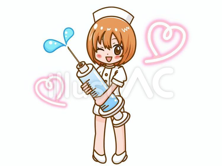 注射器を持ってウインクする看護師さん 看護師,ナース,注射器のイラスト素材