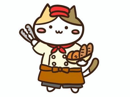 焼き立てのパンを持つ可愛いパン屋の三毛猫 猫,パン屋,ベーカリー,焼き立て,パン,かわいい,スタッフ,飲食店,従業員,アルバイトのイラスト素材
