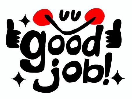 goodjob グッジョブ,文字絵,英語,フォント,サムズアップ,笑顔,筆文字,可愛い,宣伝用,お知らせ用のイラスト素材