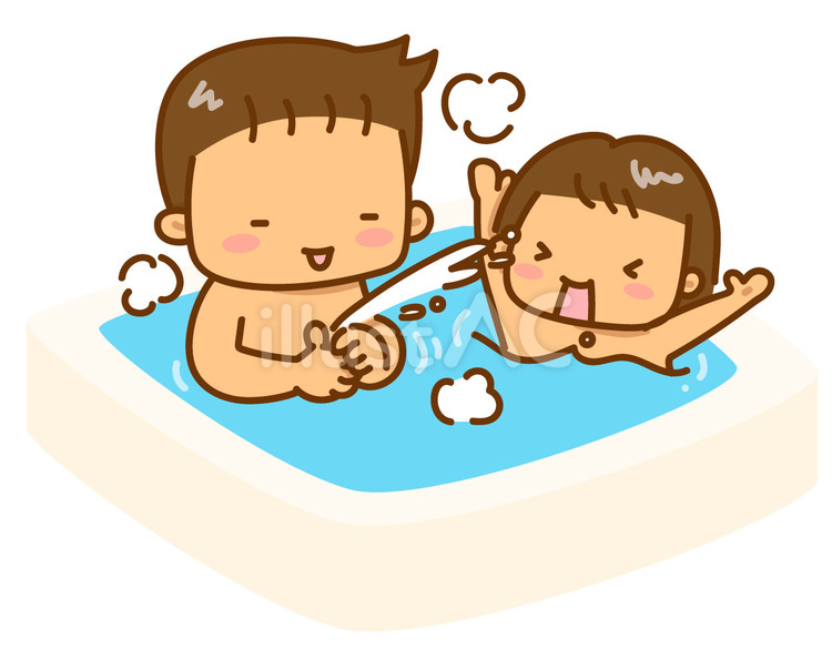 お風呂でみずでっぽうをする男の子 男の子,お風呂,みずでっぽうのイラスト素材