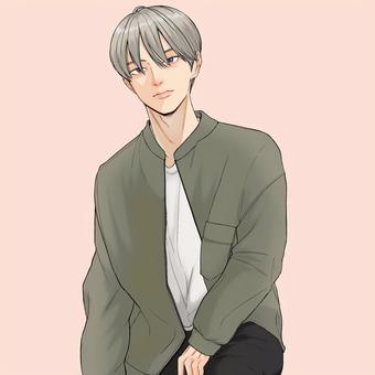 ハイトーンヘアカラーボーイ ハイトーンヘアカラー,銀髪,青年,イケメン,漫画のイラスト素材