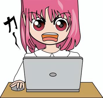 ノートパソコン怒る　 ノートパソコン,怒る,怒り,情報,調べる,見る,表情,アニメ,顔,女子のイラスト素材