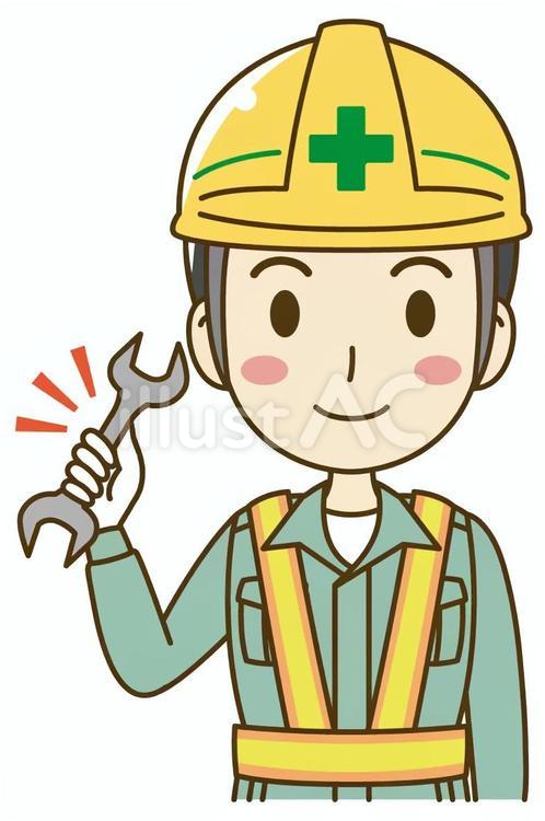 スパナを持つ作業服を着た男性作業員＿工事 作業員,電気工事士,作業服のイラスト素材