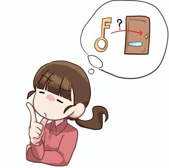 物忘れ＿女性 人物,生活,バストアップ,女性,鍵,ドア,忘れる,考える,素材のイラスト素材