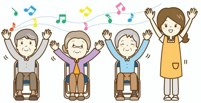 リハビリ 皆で体操しましょう6 リハビリ 皆で体操しましょう6 介護士,介護,介護福祉士,福祉,デイサービス,デイケア,サポート,ヘルパー,医療機関,医療のイラスト素材