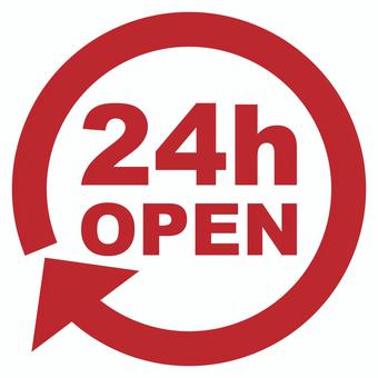 24時間営業のアイコン 赤 24時間,営業,open,開店,ショップ,店,コンビニ,一日,ループ,オープンのイラスト素材