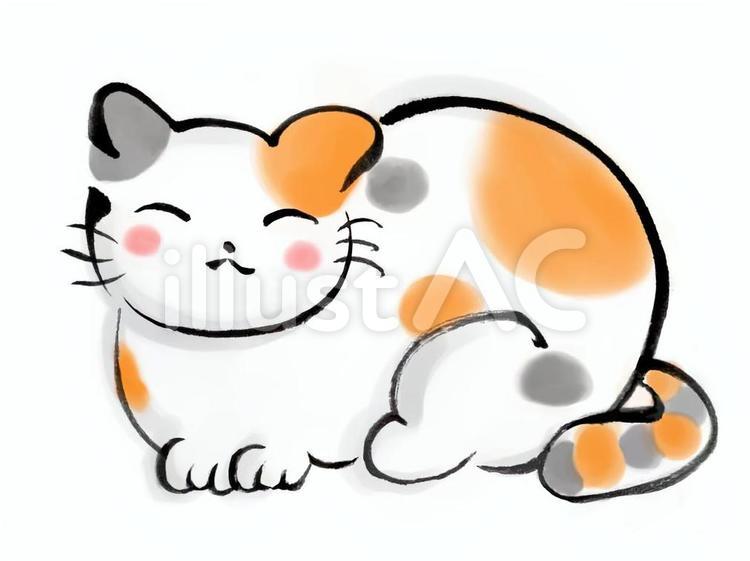 猫さん２ 三毛猫,手描き,筆絵のイラスト素材