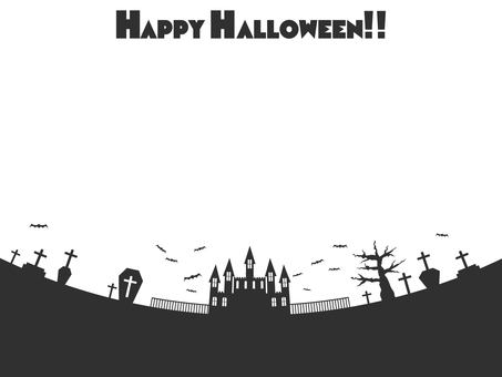 ハロウィンの怪しい館のフレーム背景　11 ハロウィン,秋,フレーム,10月,城,手描き,文字,コウモリ,シンプル,かわいいのイラスト素材