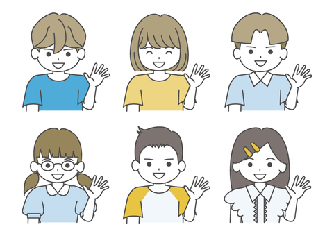 Illustration, étudiants du primaire, se serrer la main, un garçon, 
