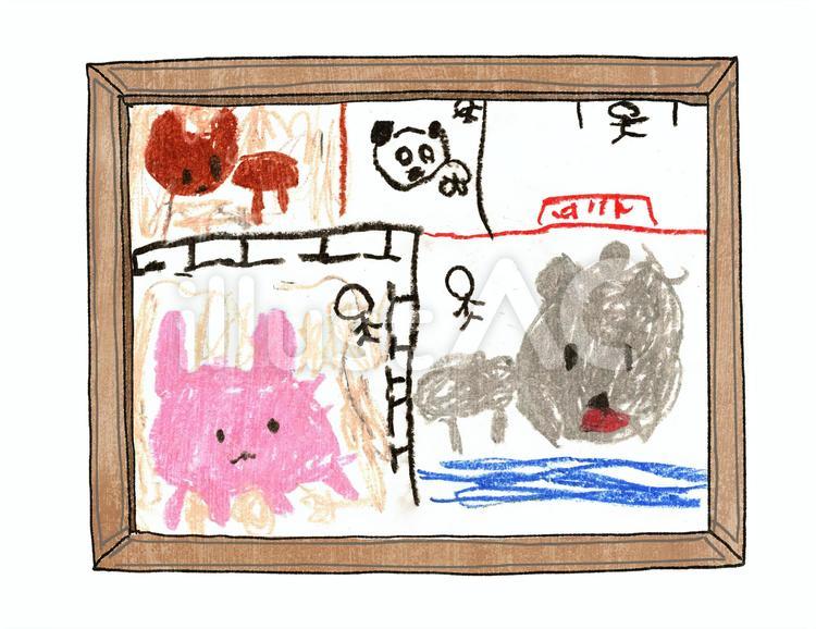 子供が描いた絵画　動物園 絵画,動物,動物園のイラスト素材
