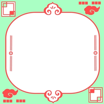 カラフル中華枠　ミントグリーン 枠,線画,アジアン,中華,カラー,ビビット,寒色,雲,菱飾,楕円のイラスト素材