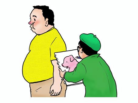 似顔絵 似顔絵 人物,大人,男性,画家,似顔絵,後ろ姿,動物,ブタ,上半身,手書きのイラスト素材