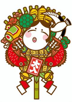 熊手-4c 熊手,酉の市,縁起物,おかめ,鯛,鶴,亀,小判,米俵,松のイラスト素材