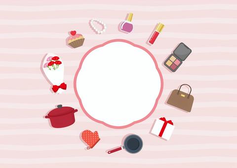 母の日ギフトのフレームと縞模様の背景 母の日,背景,フレーム,カーネーション,花束,花,プレゼント,春,5月,チラシのイラスト素材