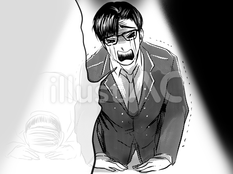 漫画イケメンメガネ会社員号泣土下座謝罪 男性,漫画,土下座のイラスト素材