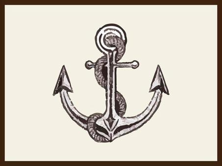 イカリ　リアル　イラスト イカリ,リアル,手描き,鉛筆画,錨,海,縄,海底,船,イラストのイラスト素材