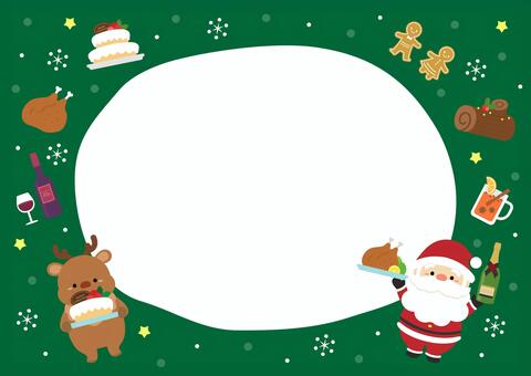 サンタクロースとクリスマス料理のフレーム クリスマス,背景,フレーム,サンタクロース,クリスマスケーキ,ケーキ,かわいい,冬,12月,枠のイラスト素材