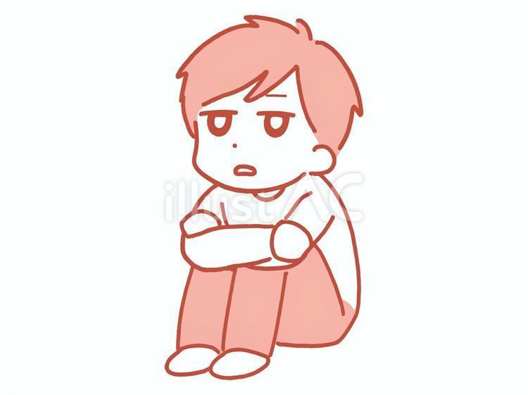 膝を抱えてぼーっとしている若い男性 男性,悩み,人物のイラスト素材
