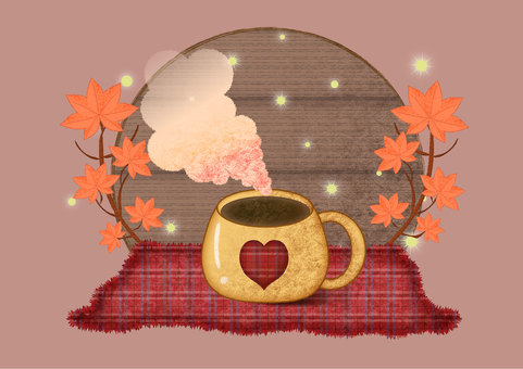 秋色のコーヒータイム 秋,コーヒー,時間,ひととき,コーヒーカップ,もみじ,ほのぼの,温かい,可愛い,穏やかのイラスト素材