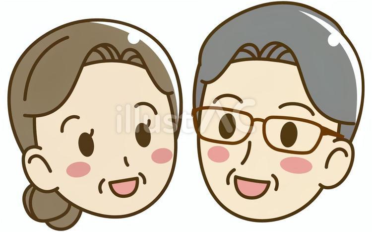 笑顔の高齢者の男女の顔＿微笑み＿挿絵 高齢者,顔,笑顔のイラスト素材