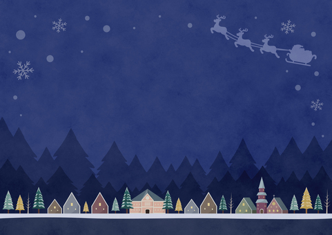 サンタクロースのクリスマスの背景、水彩2 クリスマス,背景,サンタクロース,水彩,冬,街並み,夜空,12月,ソリ,トナカイのイラスト素材
