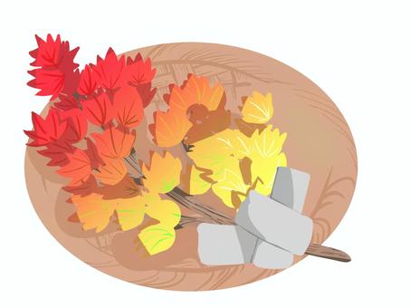 籠盛りの紅葉、手紙付き 紅葉,紅葉狩り,籠盛り,手紙,ラブレター,平安,和歌のイラスト素材