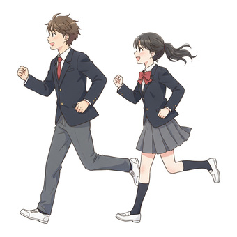アニメ風の走る高校生の男女