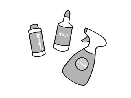 いろいろな洗剤(モノクロ) 洗剤,掃除,キッチン,クリーナー,日用品,クリーン,スプレー,ボトル,汚れ,台所のイラスト素材