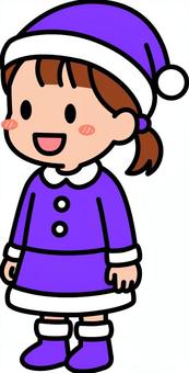 紫のサンタコスの女の子です。 クリスマス,コスプレ,サンタクロース,シンプル,子供,仮装,衣装,イベント,パーティー,女の子のイラスト素材