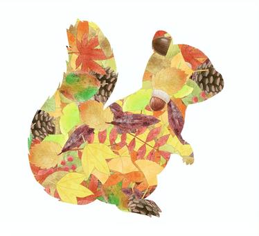 落ち葉模様のリス リス,落ち葉,秋,木の実,どんぐり,松ぼっくり,枯れ葉,シルエット,モチーフ,イチョウのイラスト素材