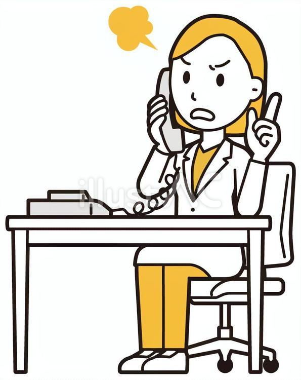  女性医師白衣(黄)-396-全身 電話,怒る,女医のイラスト素材