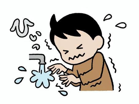 水が冷たすぎてひぃっとなる少年 ひぃっ,文字,冷たい,水,水道,蛇口,少年,男の子,中学生,高校生のイラスト素材