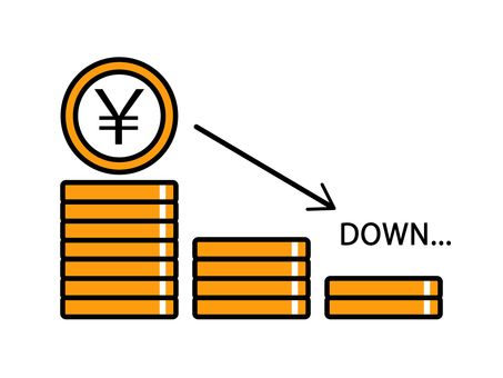 お金が減っていくイメージのイラスト お金,貯金,預金,貯蓄,預貯金,資産,財産,減る,減少,少なくなるのイラスト素材