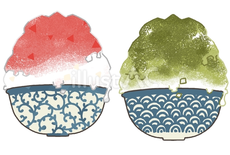 苺と抹茶のカキ氷 かき氷,苺,抹茶のイラスト素材