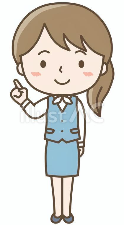 指差しポーズの女性ひとつ結び_全身